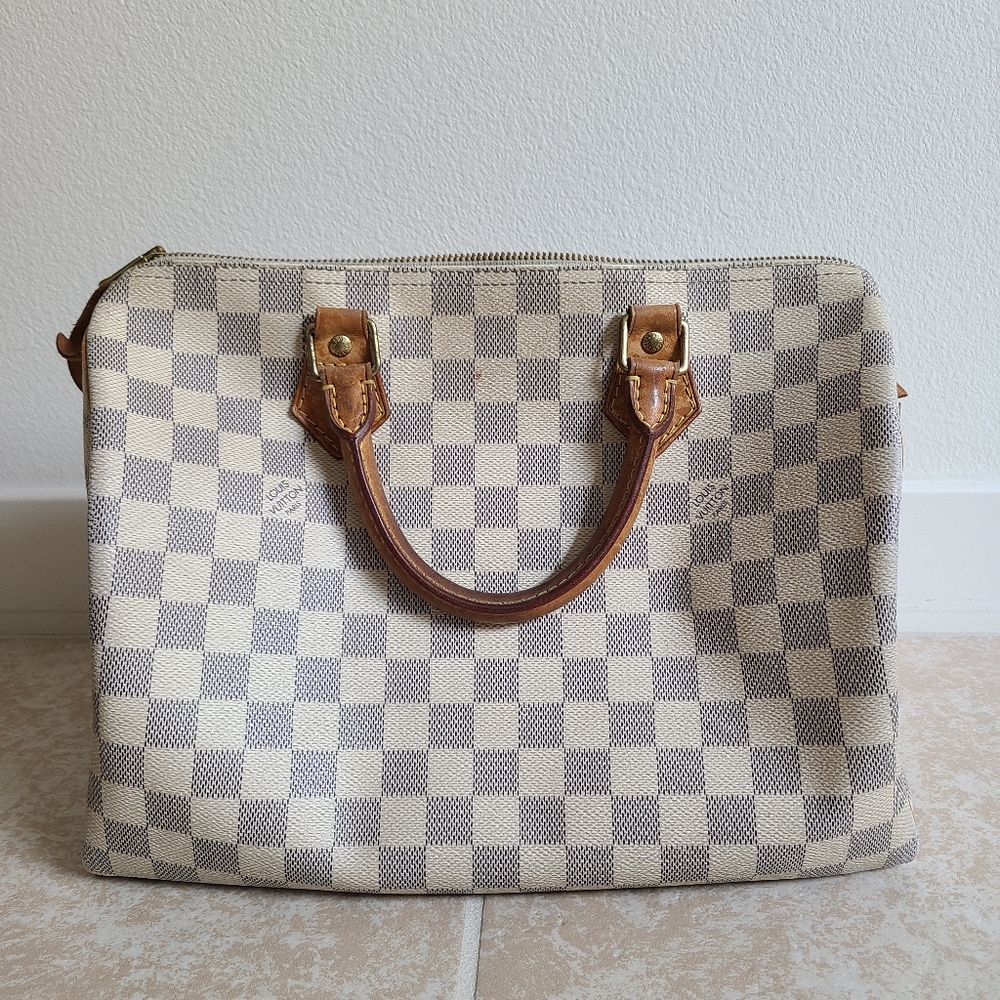 Louis Vuitton Damier Azur Canvas Satchel with Brown Leather Trim - Picture 2 of 15